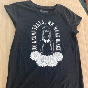 Wednesday Black Graphic T Shirt Large 10/12 On Wednesdays, We Wear Black Cotton